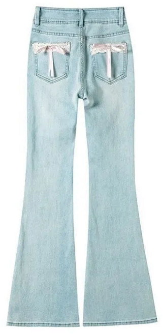 COSYEVNO 여자 부츠컷 청바지 슬림핏 리본 나팔바지 LMMTT