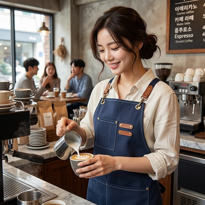 보들이 데님 앞치마 생활방수 프리미엄 남녀공용, 1개, 블루
