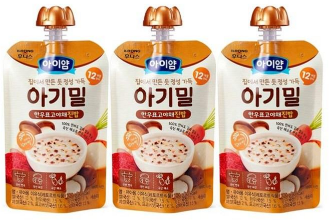 [달콤잔] 아이얌 아기밀 한우표고야채진밥, 100g, 3개