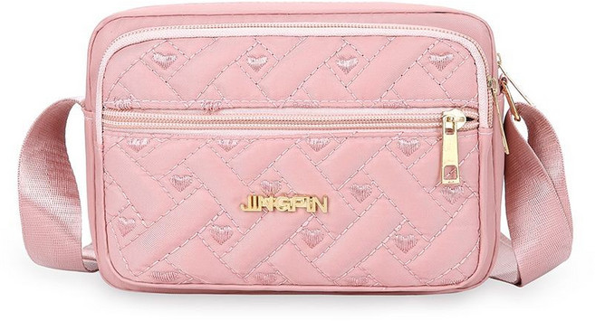 JINGPIN 斜挎包 多層尼龍單肩包, 粉色