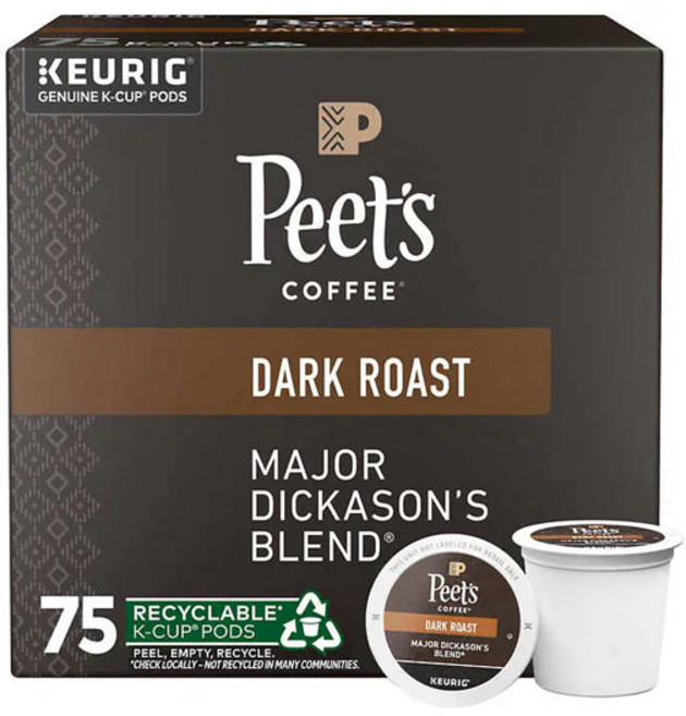 피츠커피 큐리그 캡슐커피 75개입 / Peets Coffee Major Dickasons Blend K-Cup Pod Dark Roast 75 CT, 75개, 1박스, 10g