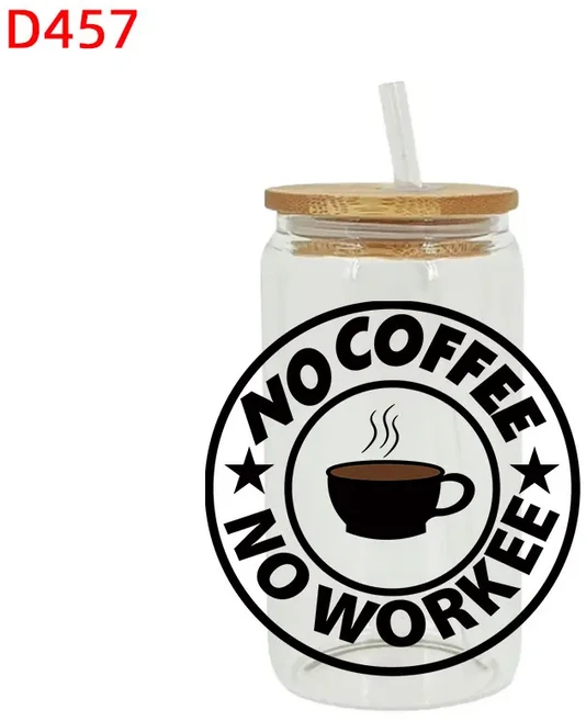 커피 테마 UV DTF 리비 컵 랩 강력한 스티커 전송 D576 16oz, 01 16oz, 06 D457