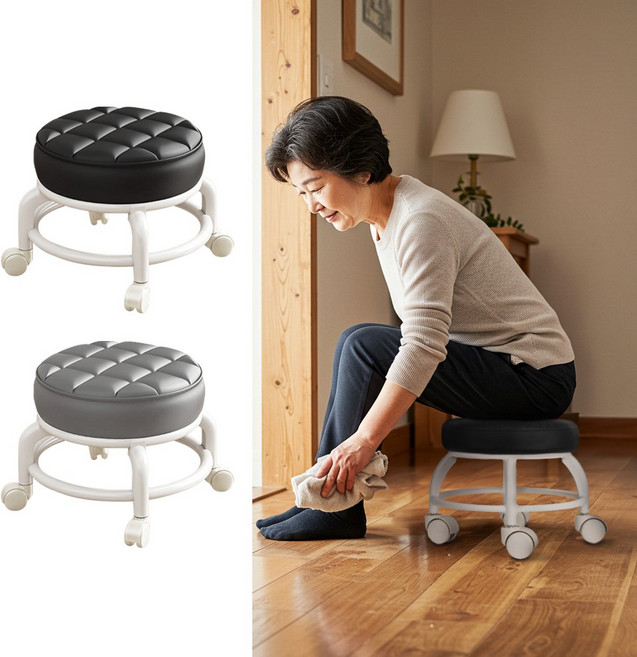 대한만물상 이동식의자 가죽 원형 보조 바퀴 낮은의자 작업의자 회전의자, 그레이