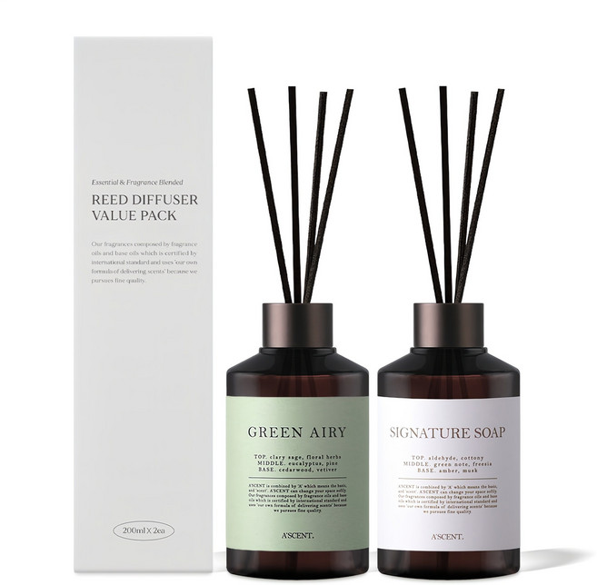 에이센트 퍼퓸드 디퓨저, 그린에어리 + 시그니처솝, 400ml, 1개