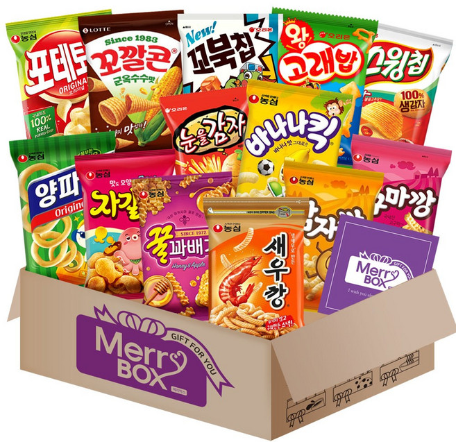 스낵 13종세트 1호{새우깡+양파링+바나나킥+꿀꽈배기+자갈치+감자깡+고구마깡+오감자+꼬북칩+스윙칩+왕고래밥+눈을감자+꼬깔콘}+메세지카드, 1박스, 과자세트