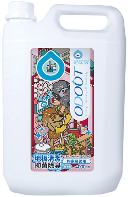 ODOUT 臭味滾 狗用地板清潔劑 抑菌除臭, 1個, 4L