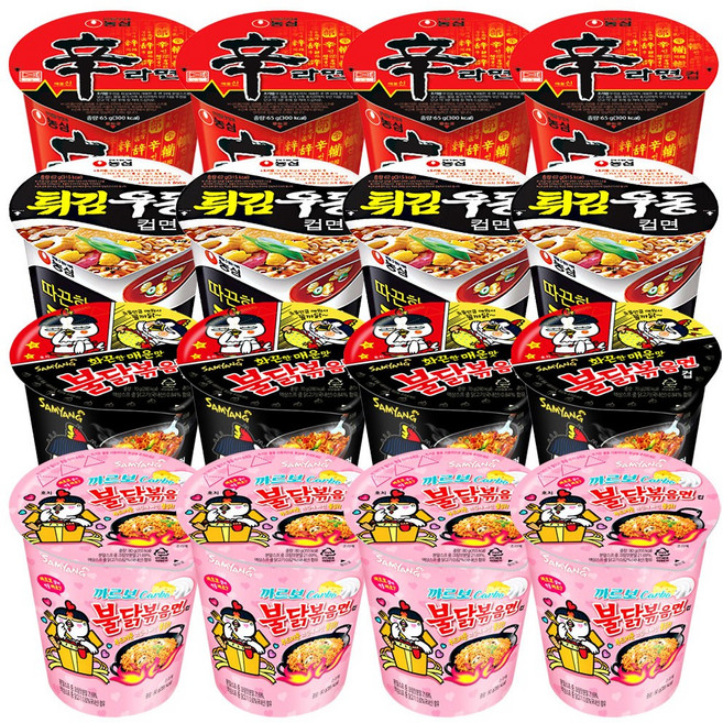 소컵 신라면 4개 + 튀김우동 4개 + 불닭볶음 4개 + 까르보불닭 4개, 1개