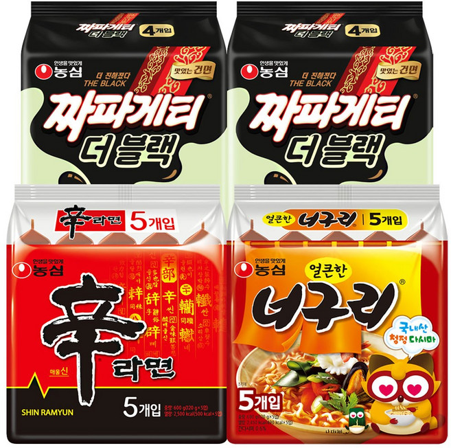 신라면 5입 너구리 5입 짜파게티 더블랙 8입 총, 1개