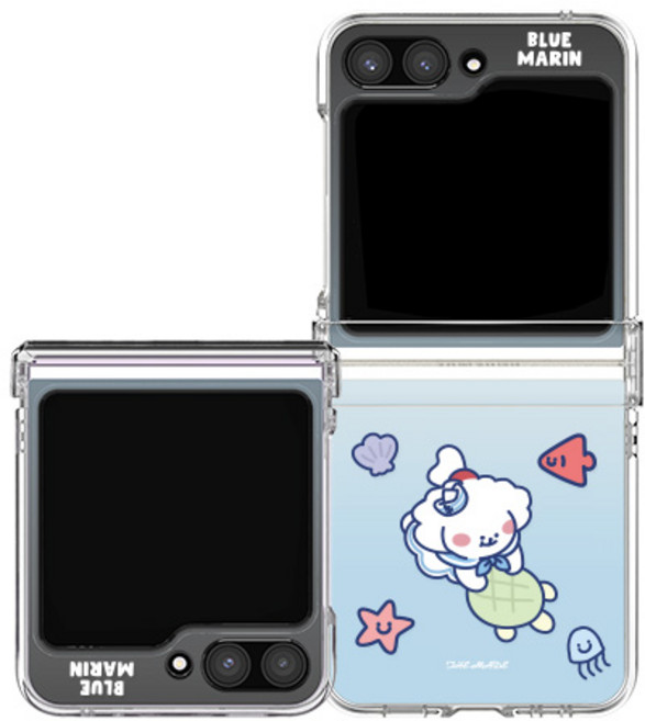 쌀밥약밥 블루마린 그라데이션 갤럭시 Z플립 투명 하드 힌지보호 휴대폰 케이스