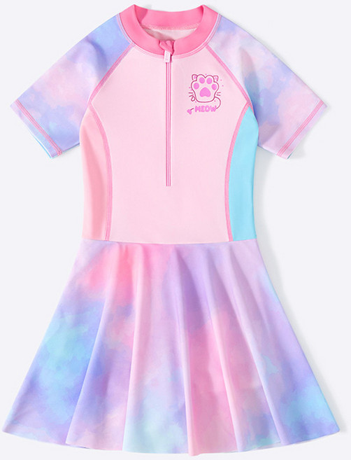 여아 반집업 반팔+스커트 원피스 수영복