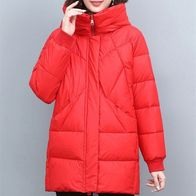 ORZQU 여성 중년 엄마 겨울 빅사이즈 보온 후드패딩 두꺼운 루즈핏 패딩
