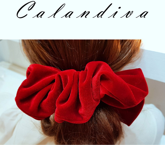 [Calandiva] 선명한 컬러 빅사이즈 벨벳 포니테일 곱창 헤어끈