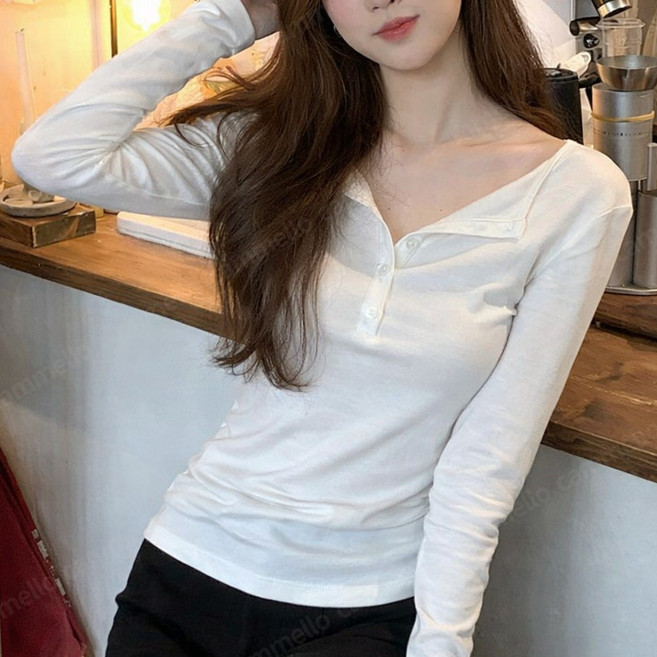 cammello 소프트컬러 슬림핏 버튼 헨리넥 긴팔 티셔츠 베이직 레이어드 긴팔티