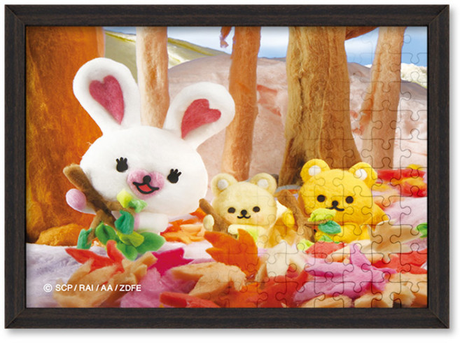 퍼즐사랑 모피와 친구들 가을 단풍 직소 퍼즐 액자 세트 150피스 케리 모우 리 수 애니메이션 캐릭터, 1개, 슬림 앤틱 월넛