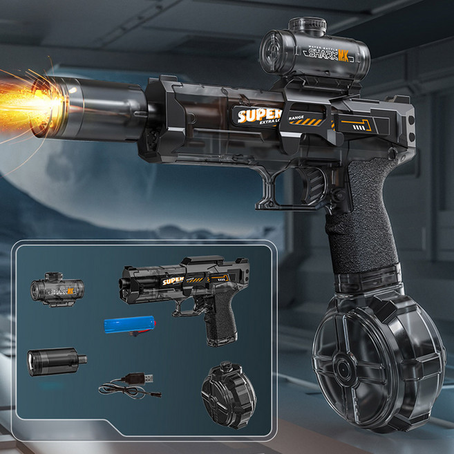 라이트닝 다연발 고속 전동 전자 물총 대형 워터축제 물놀이밤 led 레이저 고압 물총, 그레이 ps471, 1개