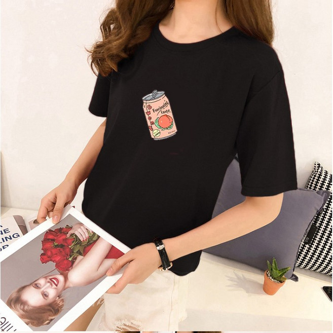 스타일아유 찰랑매력 프린트티 편안한 핑크캔 여성용 반팔 티셔츠[TS912A]