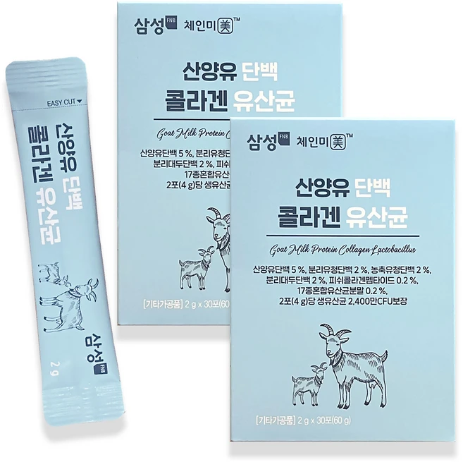삼성FNB 산양유 단백 콜라겐 유산균 2g, 2개, 60g - 쿠팡