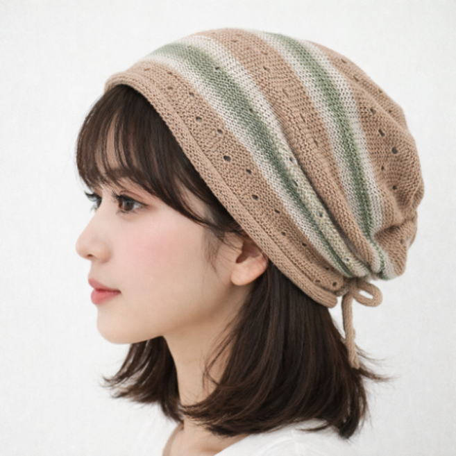펄 스트라이프 펀칭 여름 니트 비니 모자
