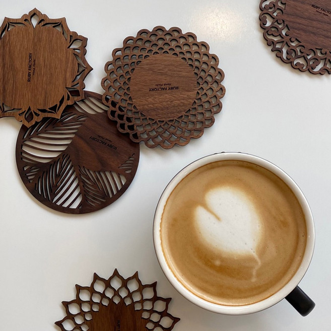 우드 티코스터 원목 나무 컵받침 홈카페 주문제작 단체선물 각인, 하트, 문구변경(나눔손글씨펜), 1개