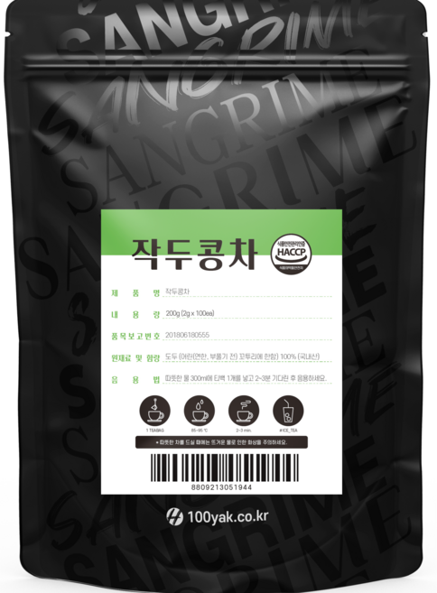 산그리메 국내산 작두콩차 100티백 대용량 PLA 생분해필터 삼각티백차, 1개, 100개입, 2g