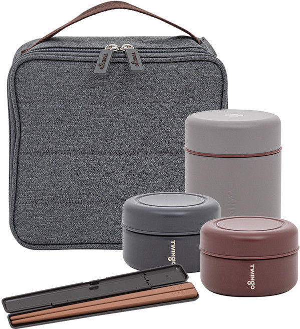 트윙고 클로버 보온도시락 4종 세트 1020ml 쿼츠그레이 + 전용젓가락세트 증정 TW4-1020QG, 1개