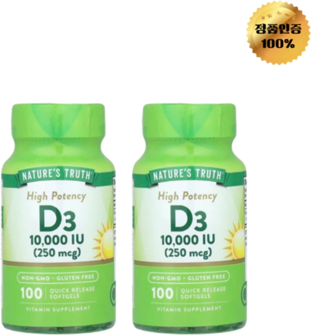 1+1 네이처스트루스 비타민D3 고효능 10 000IU 빠른 방출 소프트젤 100정, 2개, 100회분 - 쿠팡