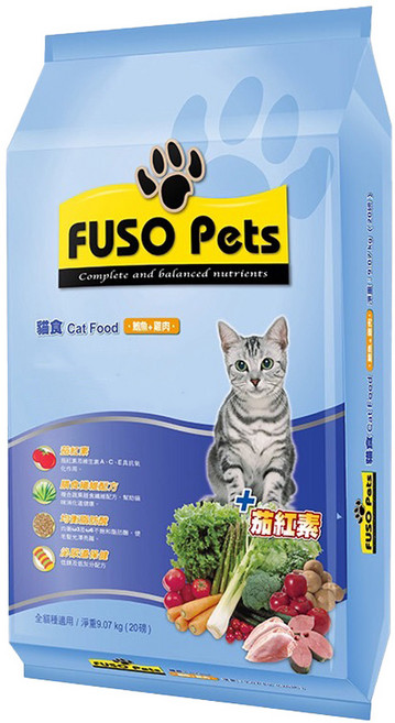 FUSO Pets 貓食 全貓糧 完整均衡營養 各年齡階段適用 促進毛髮亮麗, 雞肉+鮪魚, 9.07kg, 1包