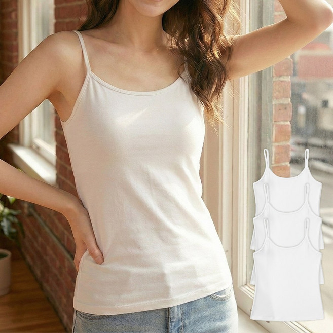 BYC 3매입 순면 여성 면 나시 여자 레이어드 끈나시 민소매 나시티 메리야스 런닝 세트