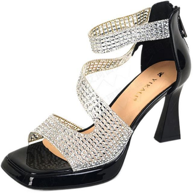 여성용 여름 통굽 샌들 오픈토 통굽 가보시 뒷지퍼 하이힐 8cm굽 25J07JJ