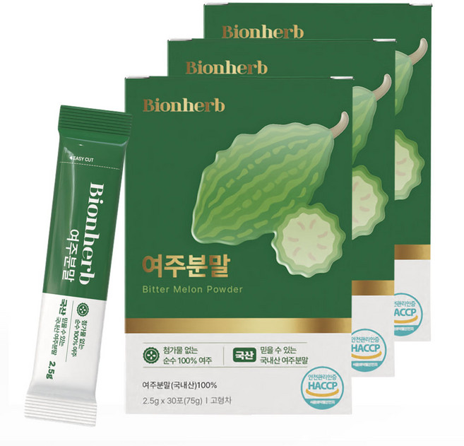 비온허브 여주 분말 가루 국내산 씨제거 해썹인증 스틱포장 75g, 3박스, 30회분