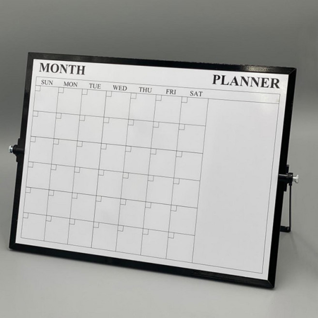 화이트보드 양면 월간 탁상용 월별 계획표 칠판 스케줄표 달력 스탠드 자석 미니 백보드판, 블랙