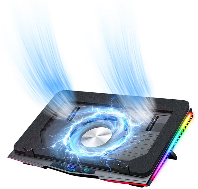 COOLCOLD 신형 밀폐형 RGB 게이밍 노트북 쿨링 거치대 초강력 방열, 1개, 블랙