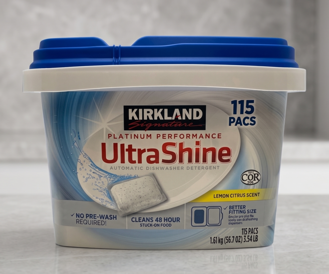 Kirkland Signature 울트라샤인 디쉬워셔 레몬 시트러스 115 팩 세제 식기세척기 접시, 1.61kg, 1개