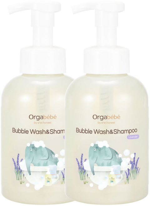 오가베베 버블 아기 바디워시&샴푸 라벤더 신생아 유아 올인원, 500ml, 2개
