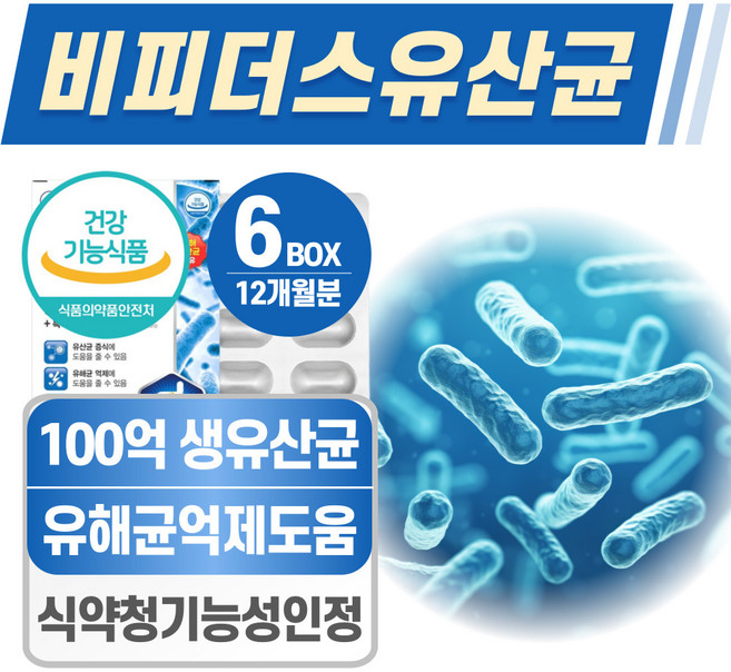비피더스 유산균 식약청 인증 헬시위듀 비피더스균 프로바이오틱스, 6개, 60정