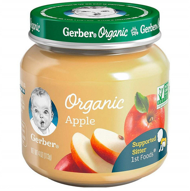 거버 퓨레 이유식 1단계 113g 6팩 애플 사과 Gerber Purees Organic 1st Foods Apple Baby Food Glass Jar 4 oz, -