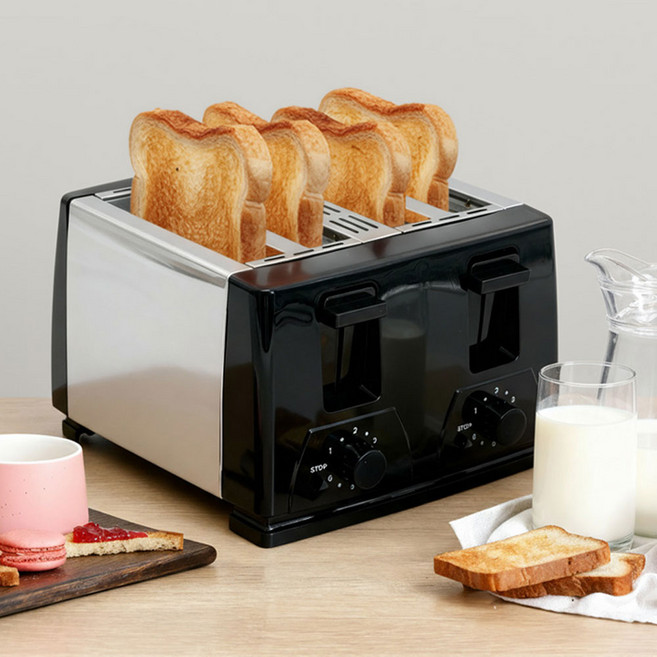 듀얼 4구 스테인리스 와이드 토스터기 3cm 넓은 슬롯 두꺼운 통식빵 수제식빵 베이글 토스트기, 듀얼 4구 토스터기