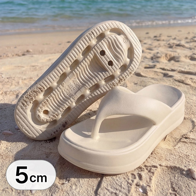 라뷰드 여성 키높이 쿠션 쪼리 방수 슬리퍼 편안한 여름 키높이 통굽 플랫폼 신발 발편한 해변 물놀이 욕실 샌달 가벼운 굽높이 샌들 5cm