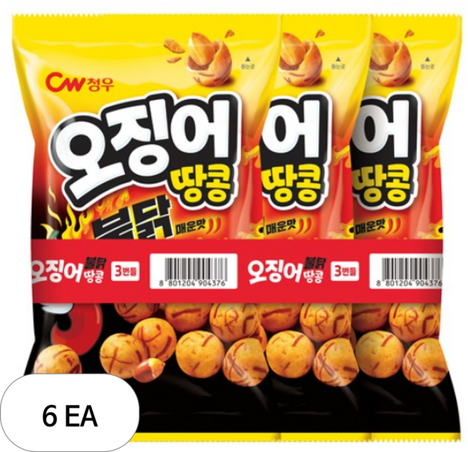 청우식품 오징어땅콩 불닭맛 3p, 270g, 6개