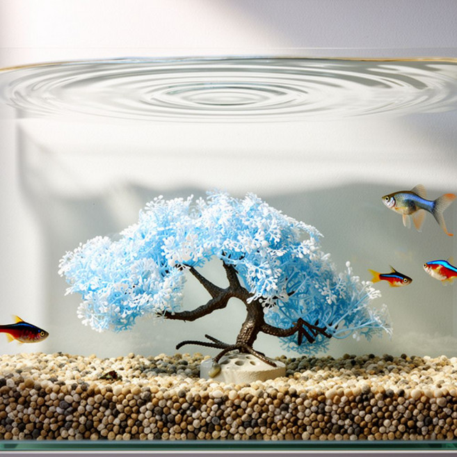 온칸 소형 인조 수초 벚꽃 블루 나무 구피 베타 열대어 어항 장식 트리, 1개