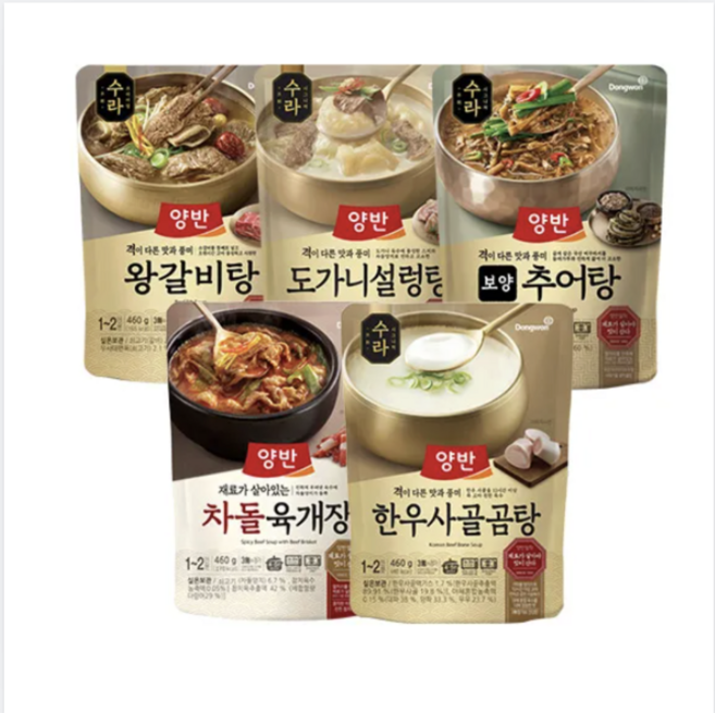 동원 양반 수라 왕갈비탕+수라 도가니 설렁탕+차돌 육개장+수라 보양 추어탕+수라 한우사골곰탕, 1세트, 2.3kg