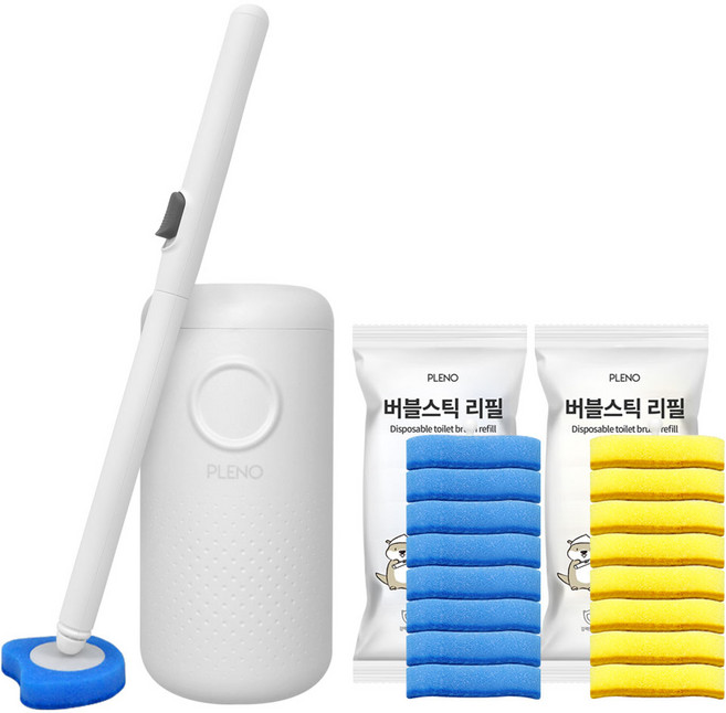 플레노 일회용 변기클리너 버블스틱세트, 화이트 스틱+거치대+리필, 16개