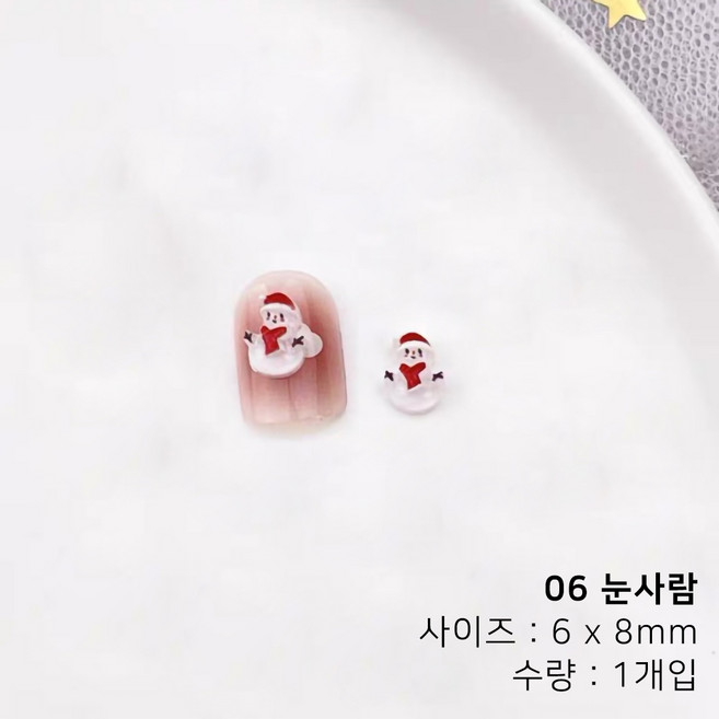 귀요미 미니미 크리스마스 친구들 캐릭터 네일파츠, 1개, 06 눈사람 (1개입)