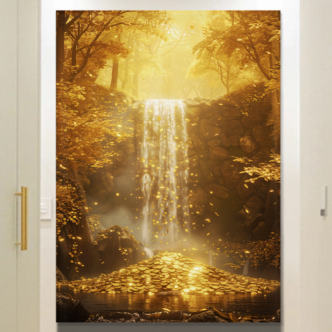 [인메이블] 황금재물 폭포 그림 4종 풍경 풍수지리 인테리어 집 개업 집들이 선물 캔버스액자, 04.운수대통 폭포, [골드]메탈액자, 12호 [60.6x45.5cm]