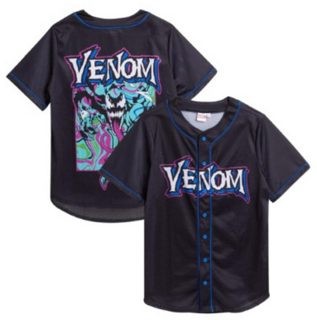 Marvel 毒液 Venom 棒球球衣 網眼 短袖 XL 黑色 藍色滾邊