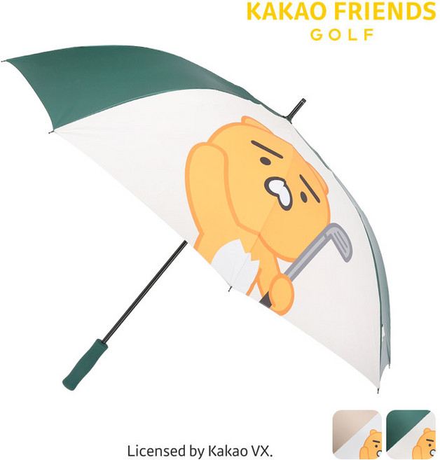 [카카오 골프]대형 빅사이즈 UV차단 라운드 골프우산 암막 자동 장우산 라이언 어피치, 1개, 그린