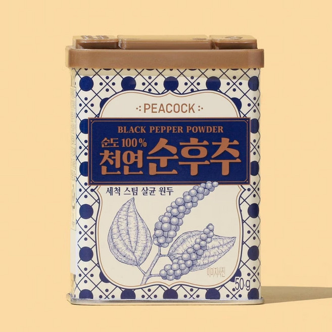 피코크 PEACOCK 순도100% 천연 순후추 50g 조미료 향신료 스테이크 생선 향미, 빠른배송, 1개