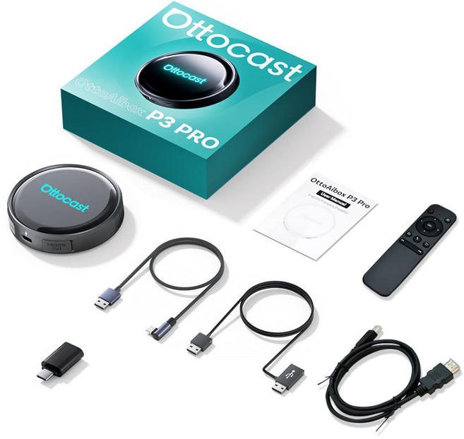 Ottocast CarPlay/Android Auto AI智慧語音車機, 大滿配(含遙控器+HDMI線), P3Pro