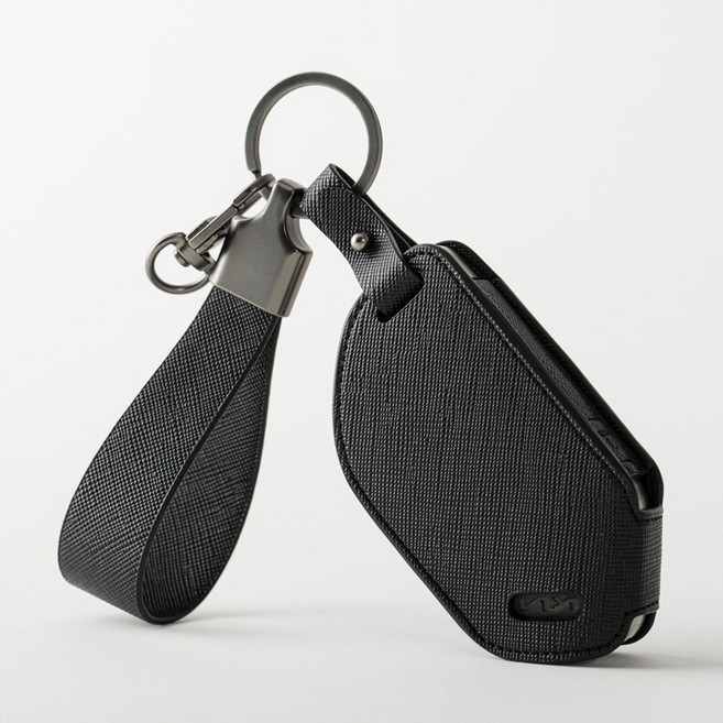 기아 호환 4버튼 더뉴모닝(2023.07~) 스마트키 가죽 키케이스 키링 키커버 차량용품 키홀더 (무료각인), 기아H, 블랙