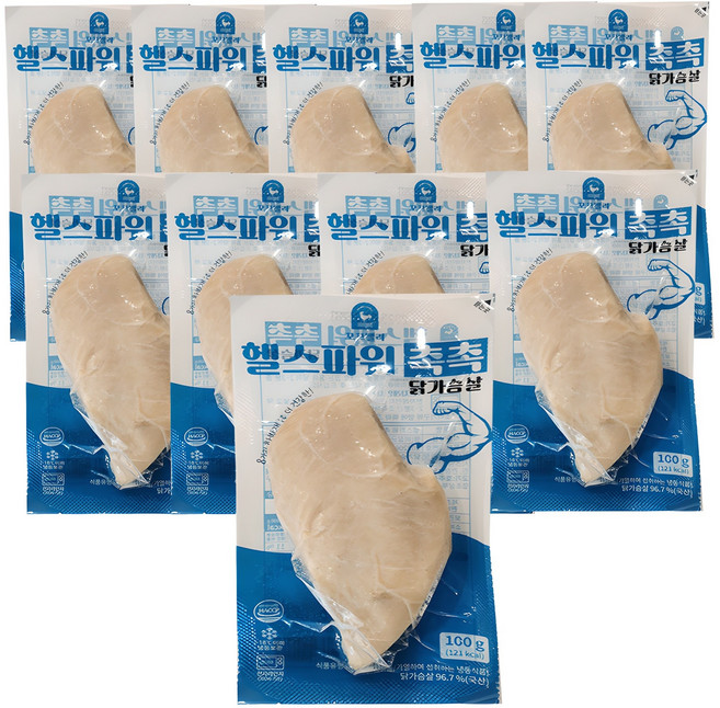 꼬꼬밸리 헬스파워 통살촉촉 닭가슴살, 10개, 100g